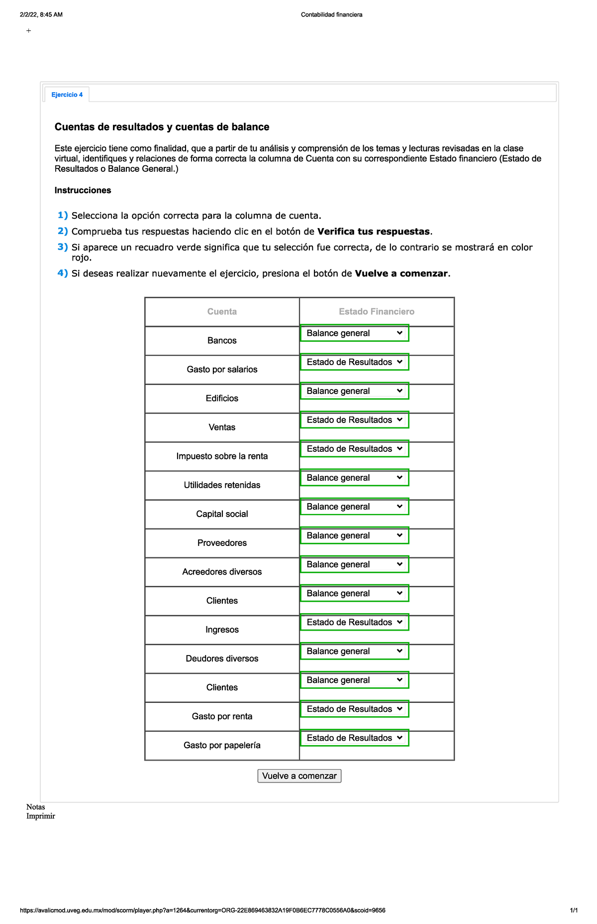 Cuentas Balance y Estado de resultados Exam - contabilidad financiera ...