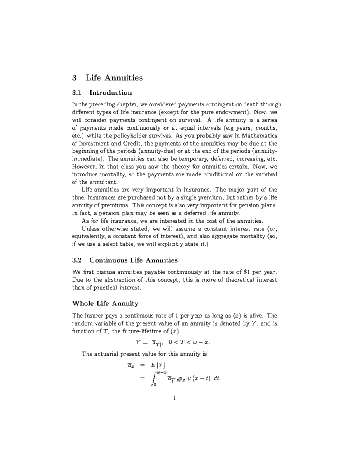 Lecture 3: Life Annuities in ACTU 257 - Studocu