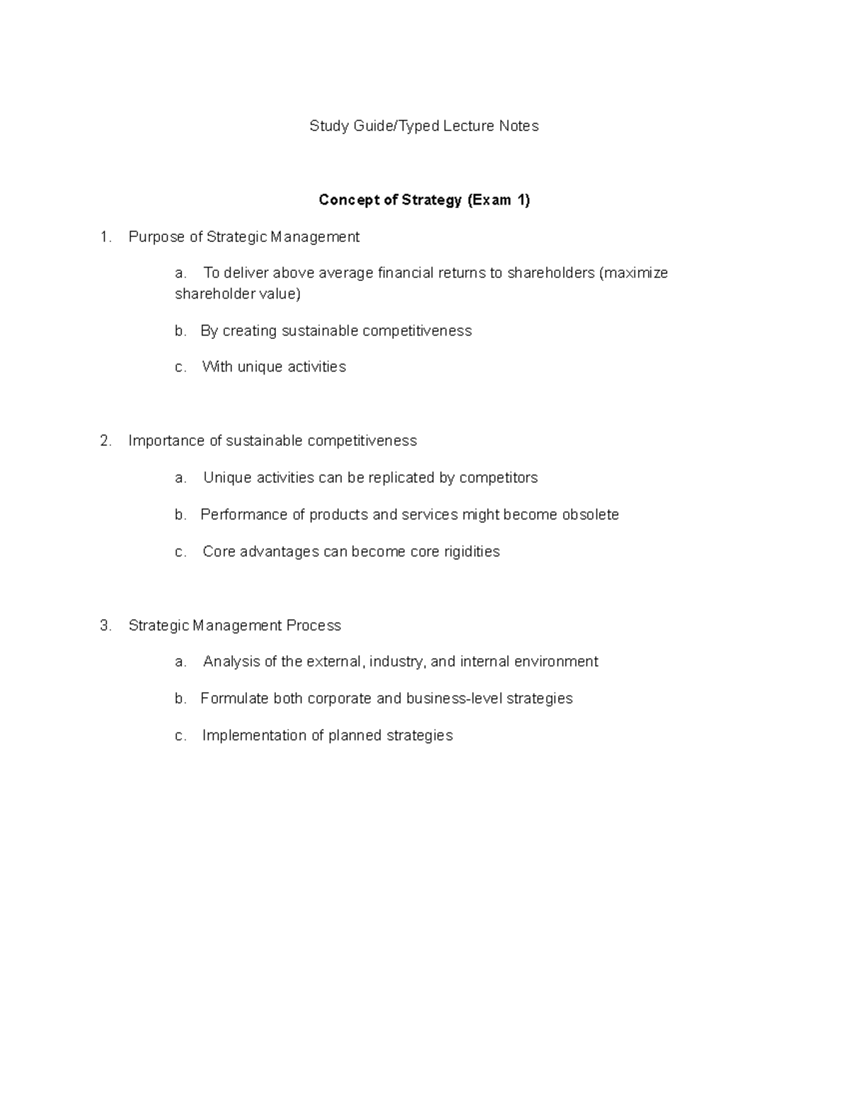 Strategic Management Study Guide (Exam 1) Lecture Notes - Studocu