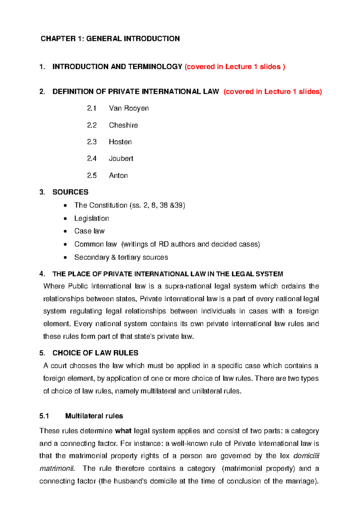 Private International Law Overview - Chapter 1 Summary PDF - Studocu