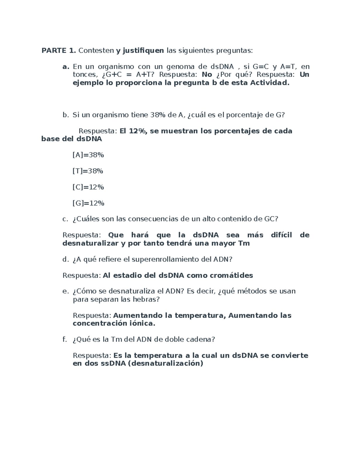 Respuesta+Genes+y+Genomas - PARTE 1. Contesten y justifiquen las ...