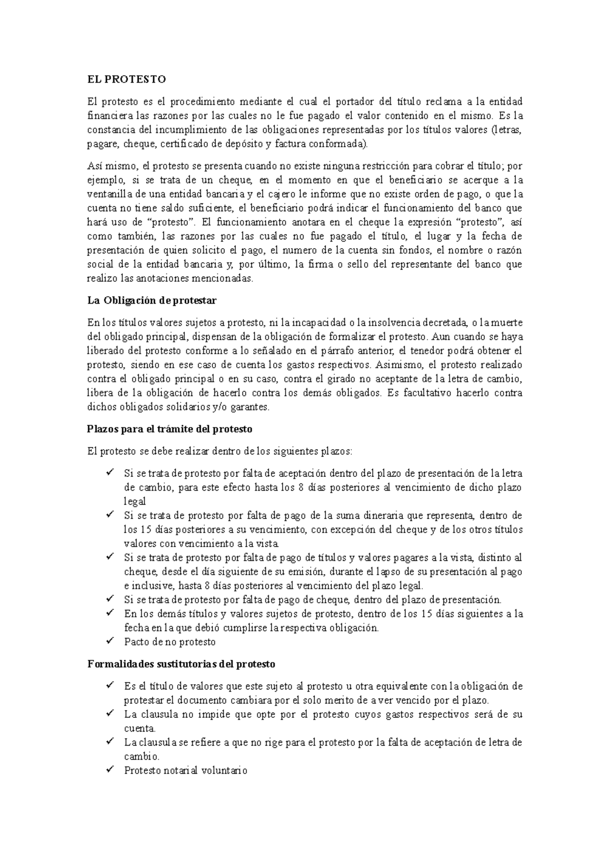EL Protesto: Procedimiento y Plazos de Reclamación Financiera - Studocu