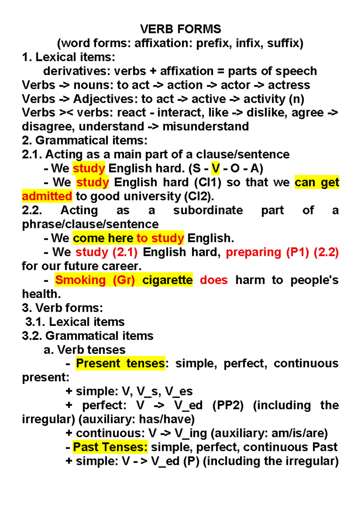 VERB FORMS: Affixation and Grammatical Structures in English - Studocu