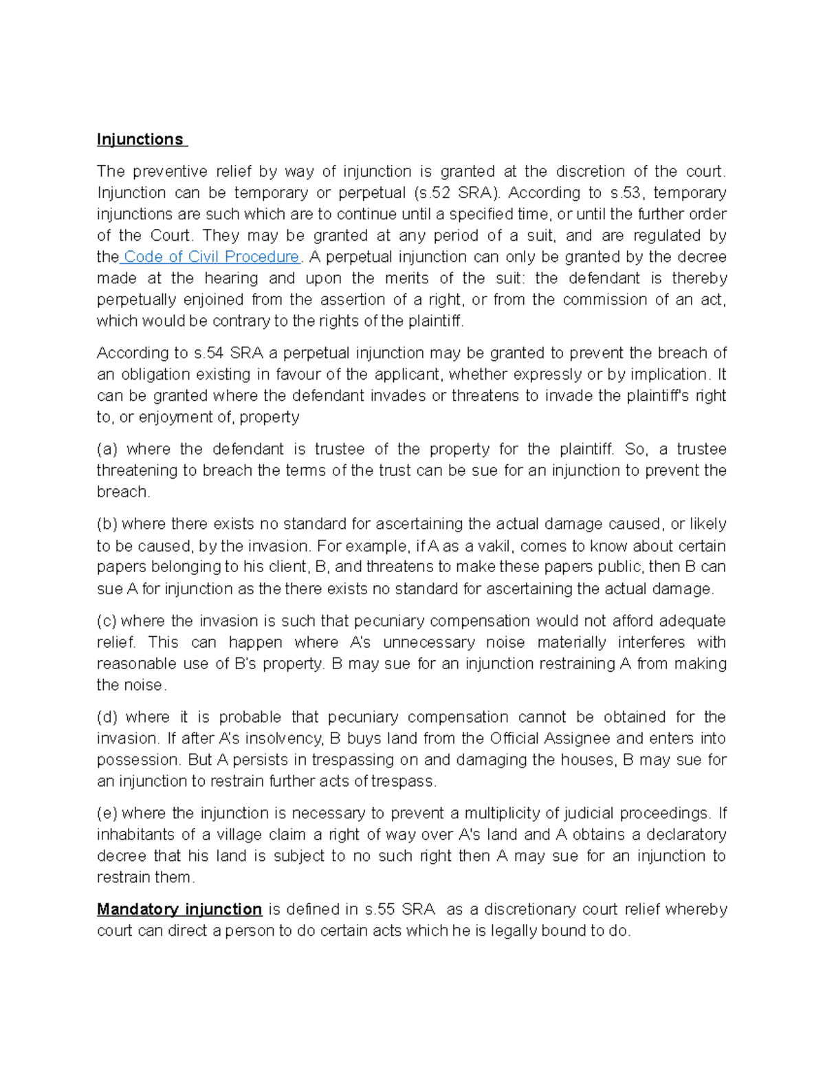 Injunctions: Understanding Preventive Relief and Court Discretion - Studocu