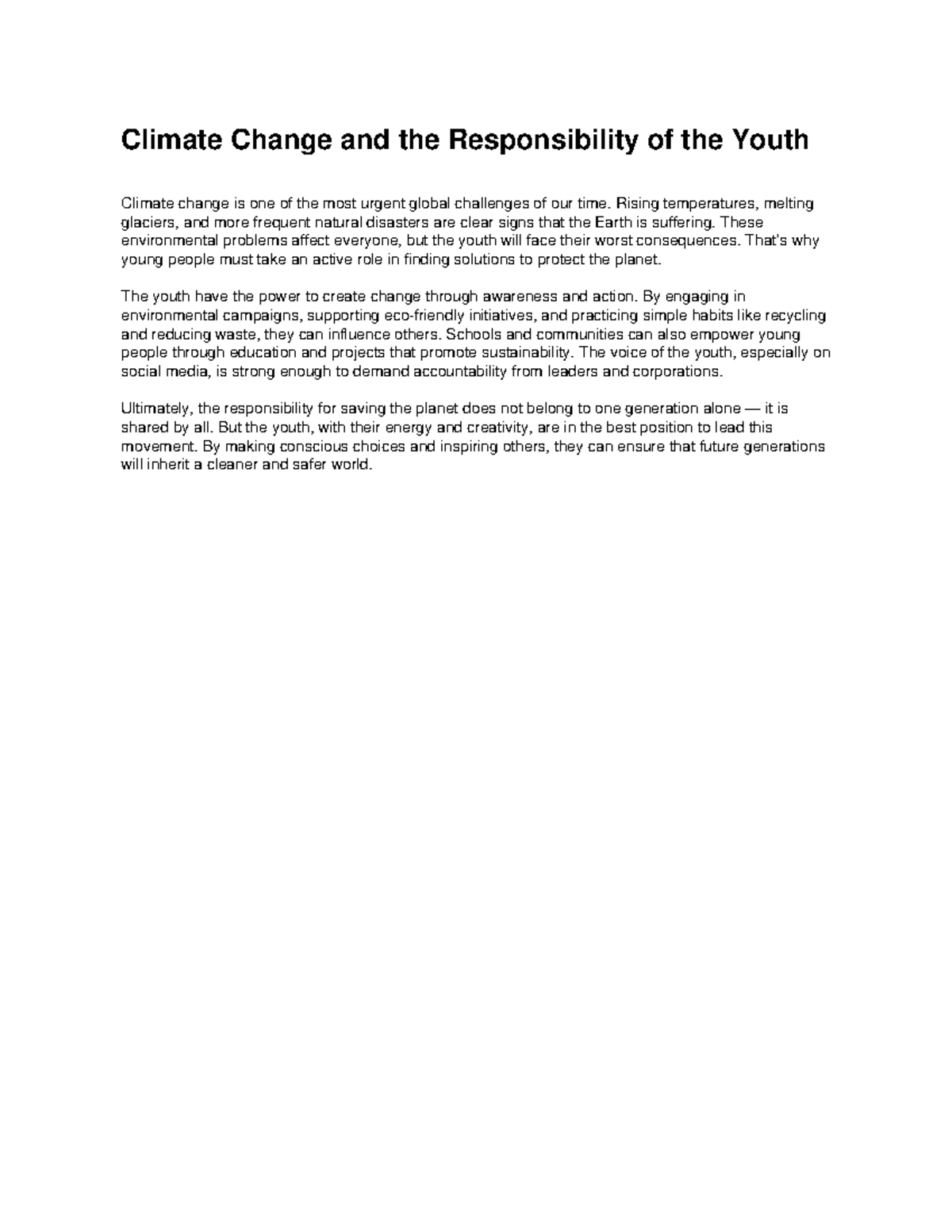 Climate Change & Youth Responsibility: A Call to Action - Studocu