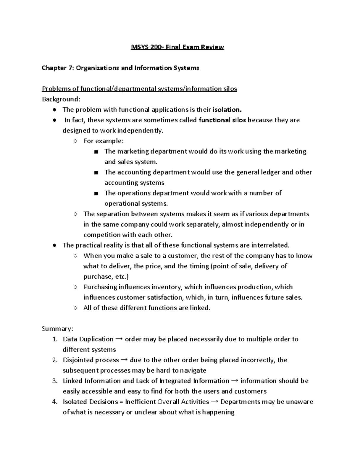 MSYS 200 - Final Exam Study Guide: Key Topics and Concepts - Studocu