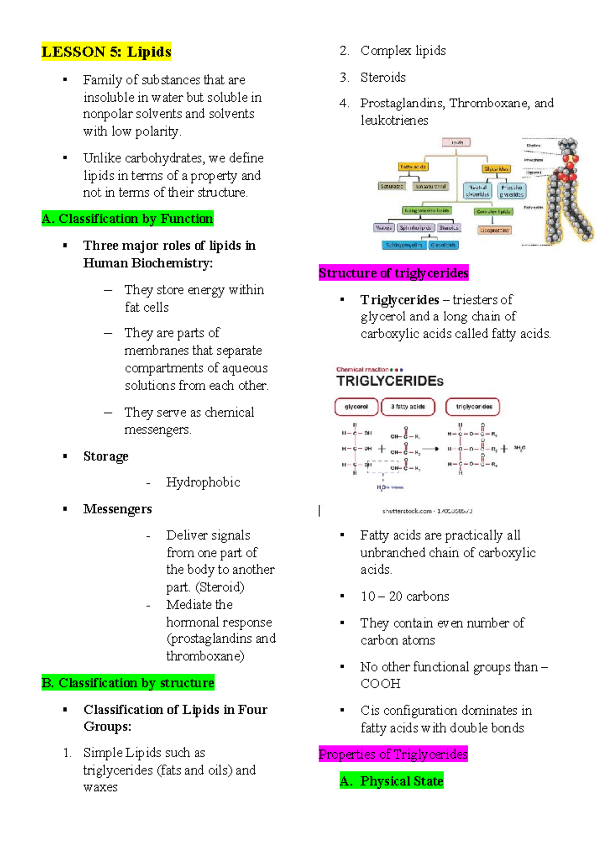 CHEM2: Lesson 5 - Lipids and Their Biological Roles - Studocu