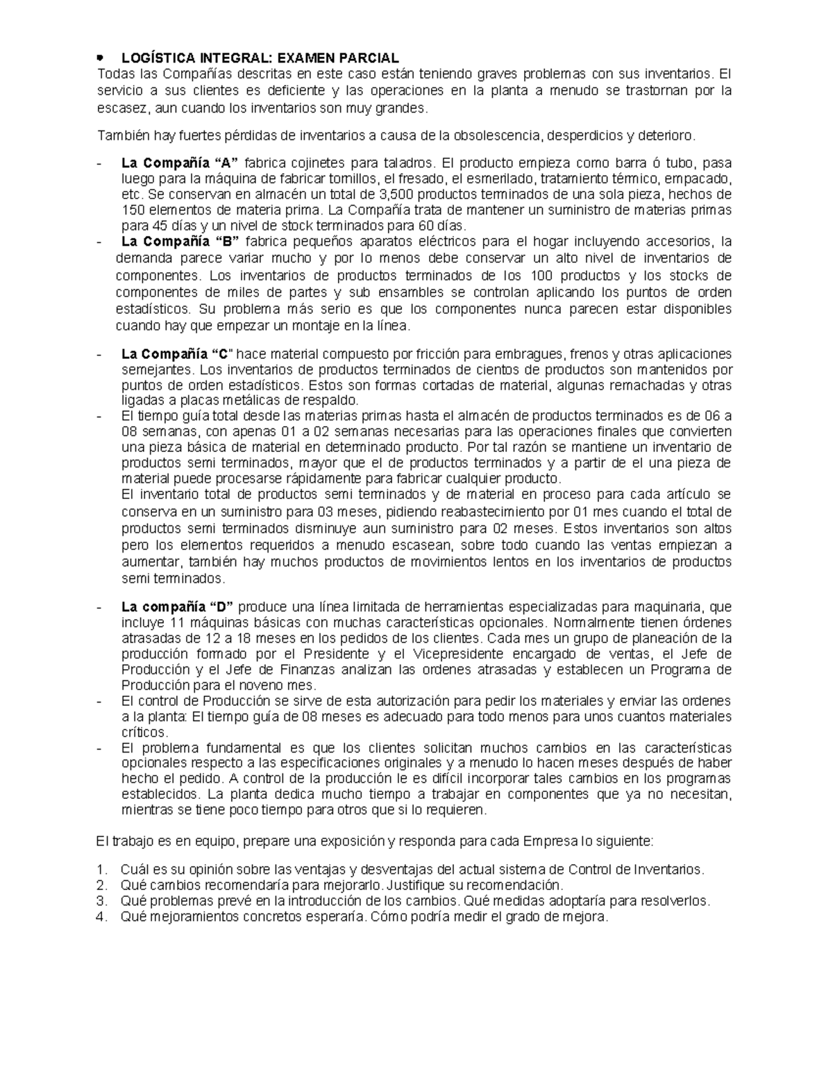 Logística Integral: Examen Parcial y Análisis de Control de Inventarios ...