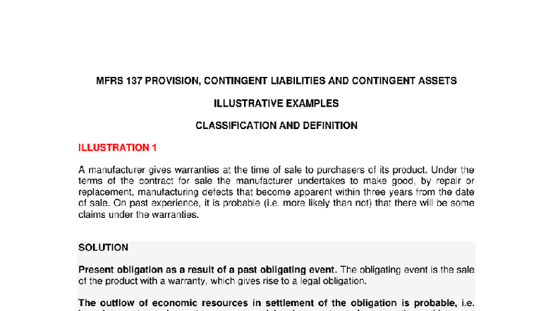 MFRS 137: Provisions, Contingent Liabilities & Assets - Illustrative ...