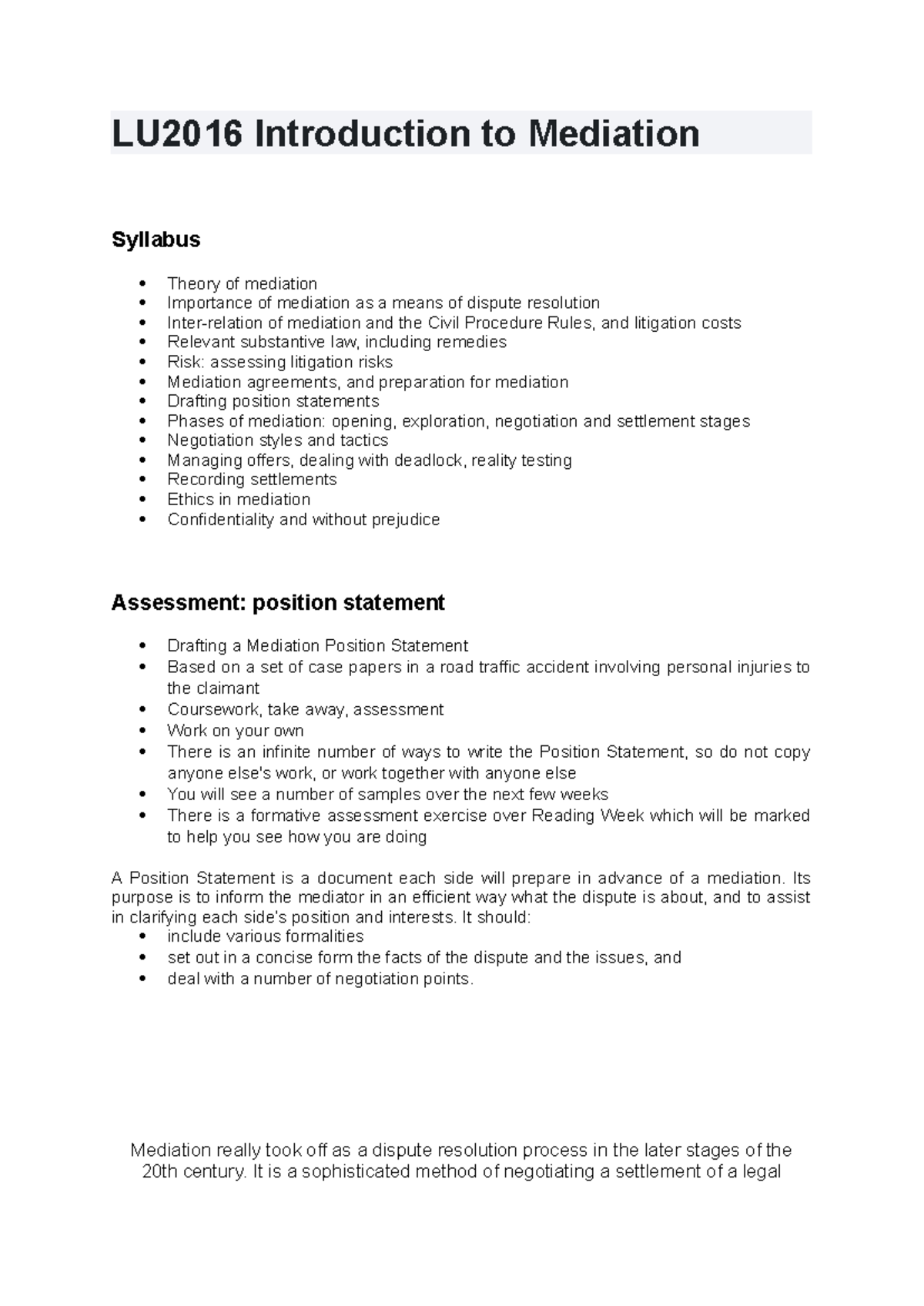 LU2016 Introduction to Mediation - LU2016 Introduction to Mediation ...