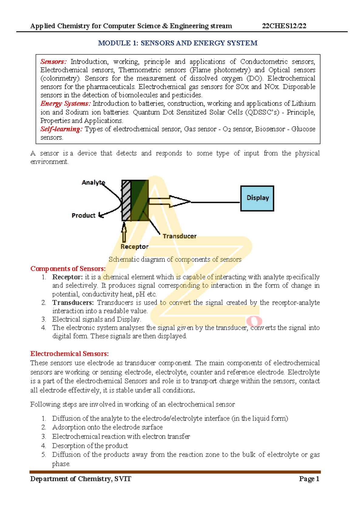 Applied Chemistry for CSE: Module 1 - Sensors & Energy Systems Overview ...