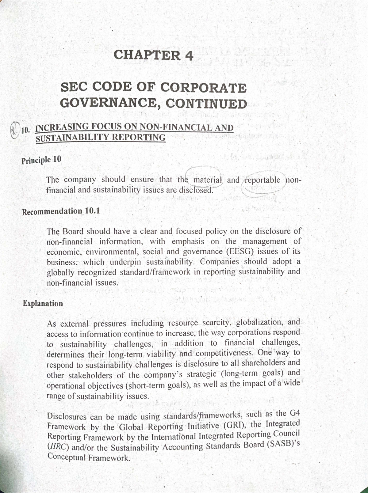 CHAPTER 4: SEC CODE OF CORPORATE GOVERNANCE - SUSTAINABILITY ...