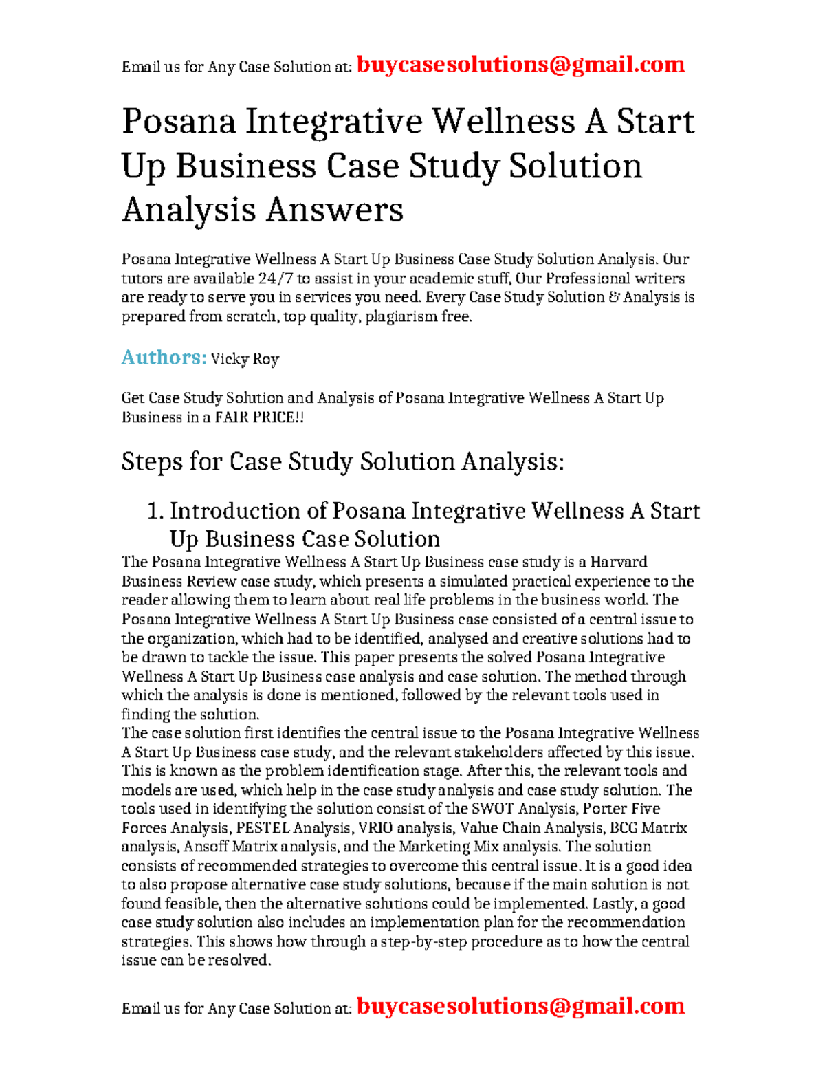 Case Study Solution: Posana Integrative Wellness A Start-Up Business ...