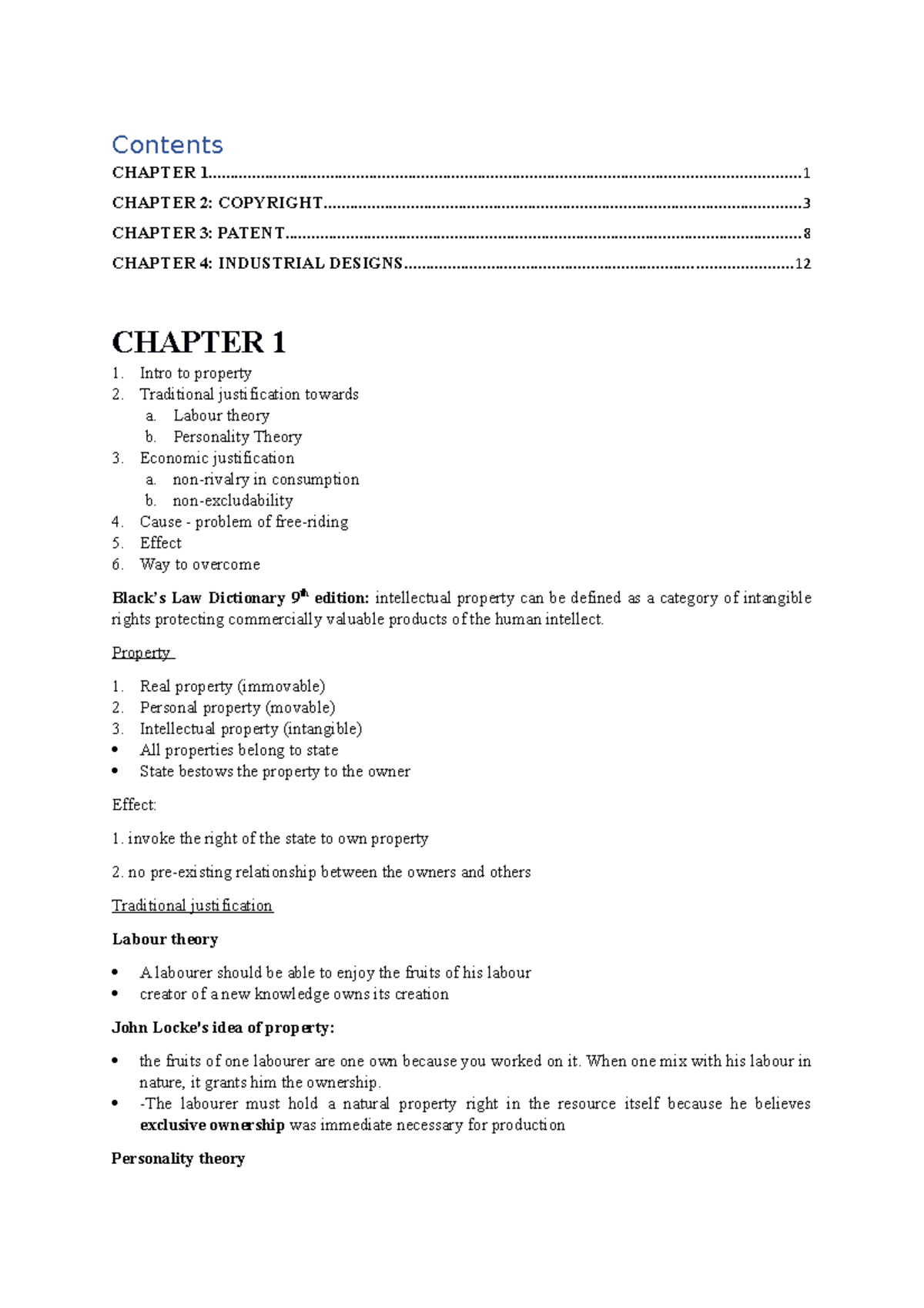 IP law notes chapter 1-4 IP law notes chapter 1-4 - Contents CHAPTER 1 ...
