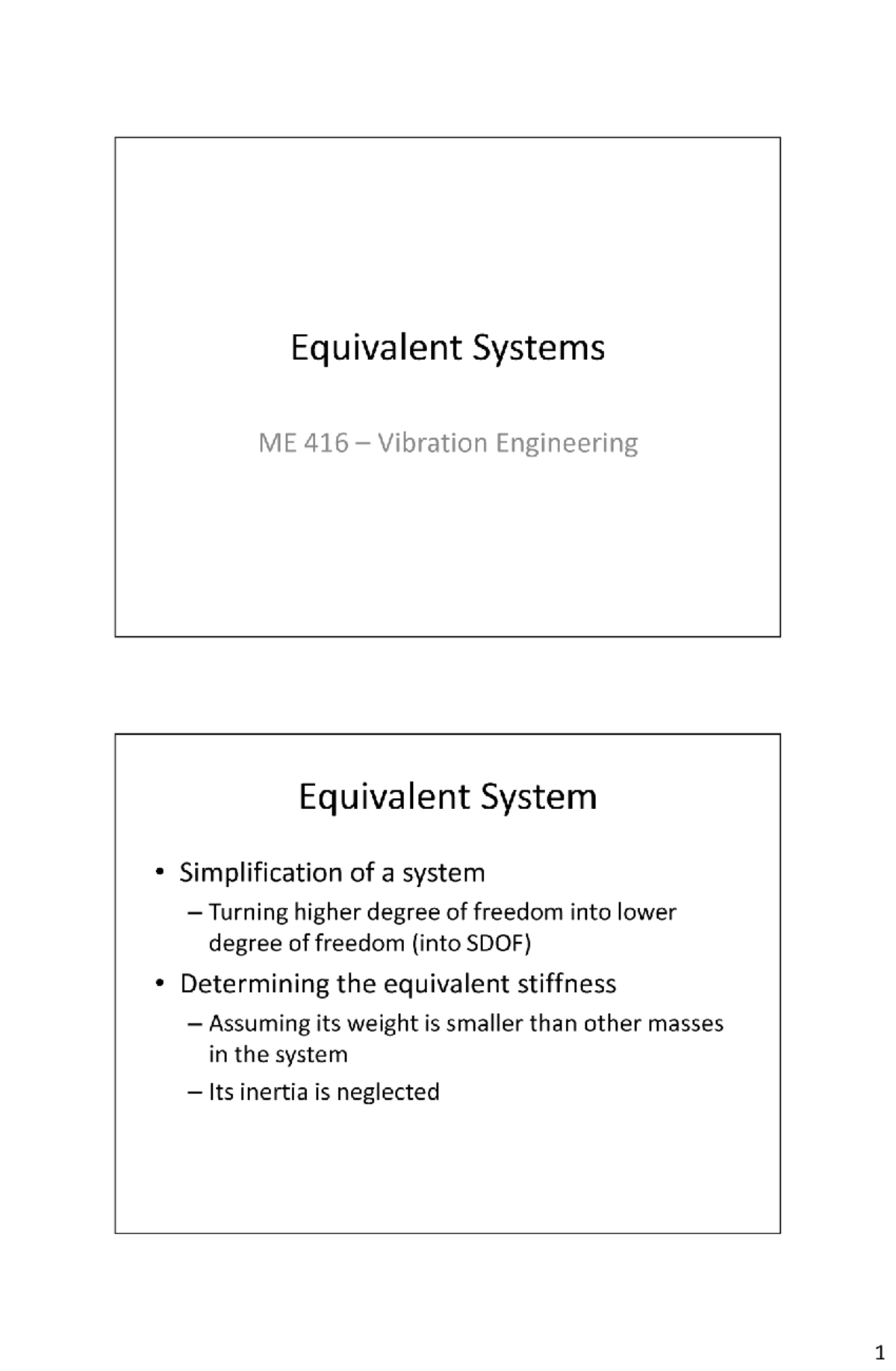 Equivalent Systems Simplification Notes for SDOF Analysis - Studocu