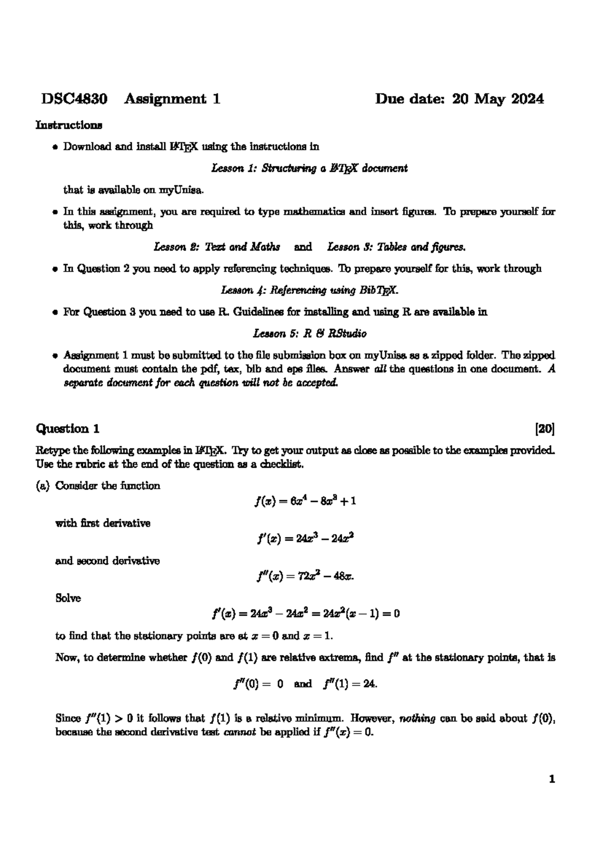 DSC4830 Assignment 1: LATEX Document Structuring and R Integration ...
