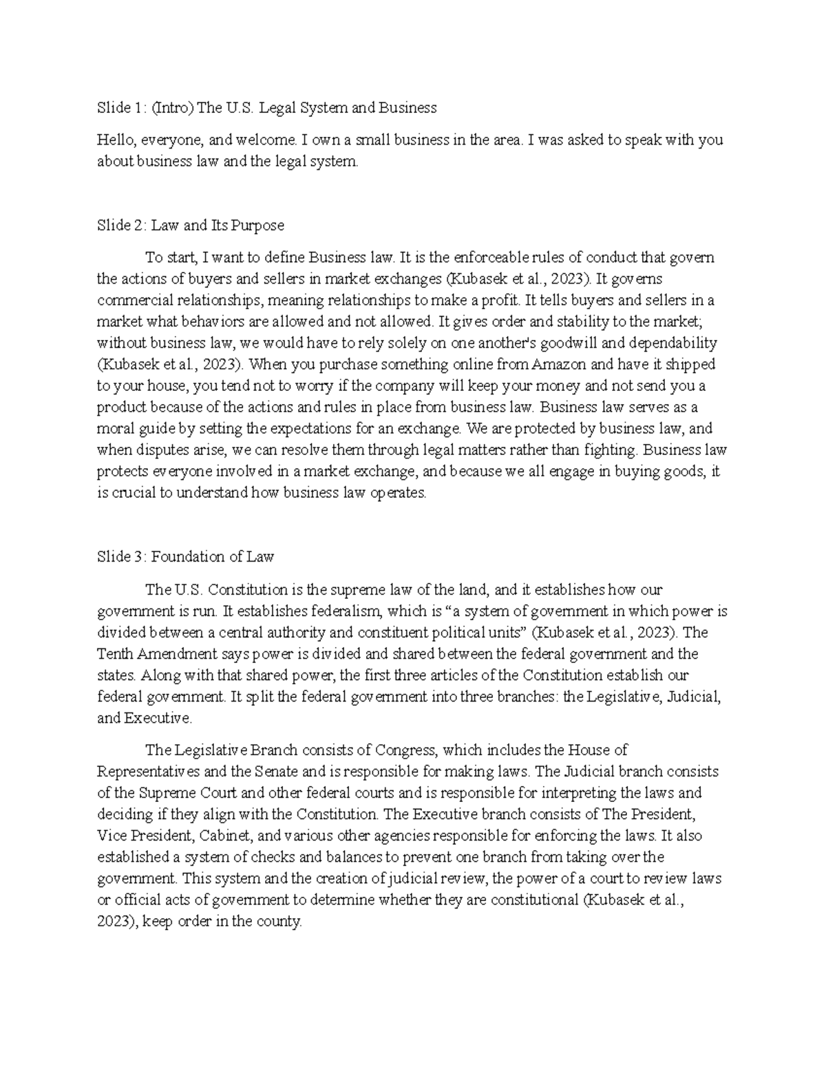 Bus 206 Project 1: Speaker Notes on the U.S. Legal System in Business ...