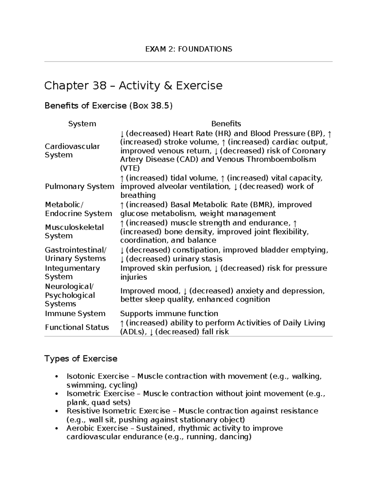 EXAM 2: Lecture Notes on Foundations of Exercise and Health - Studocu