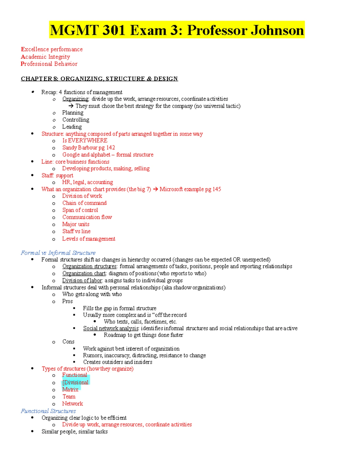 MGMT 301 Study Guide for Exam 3: Key Management Theories and Principles ...
