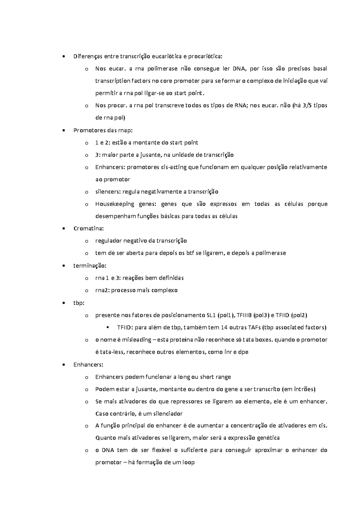 Resumos BMol Teste 2 - Resumo Biologia Molecular - Diferenças entre ...