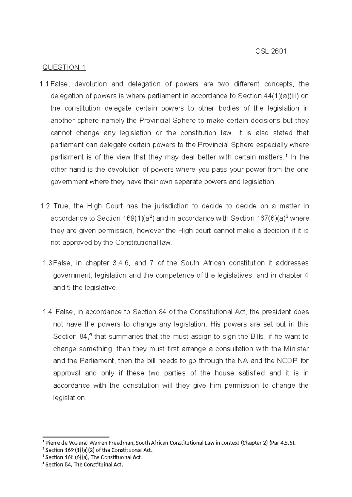 Exam CSL 2601 - Constitutional Law Concepts and Jurisdiction Analysis ...