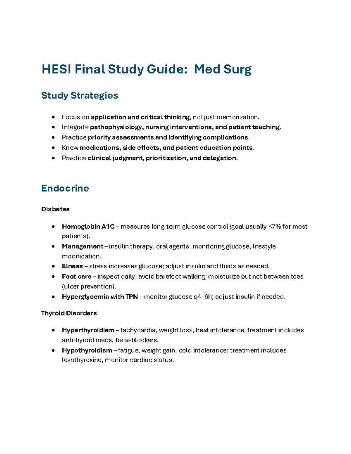 HESI Final Study Guide: Effective Strategies for Med Surg Success - Studocu