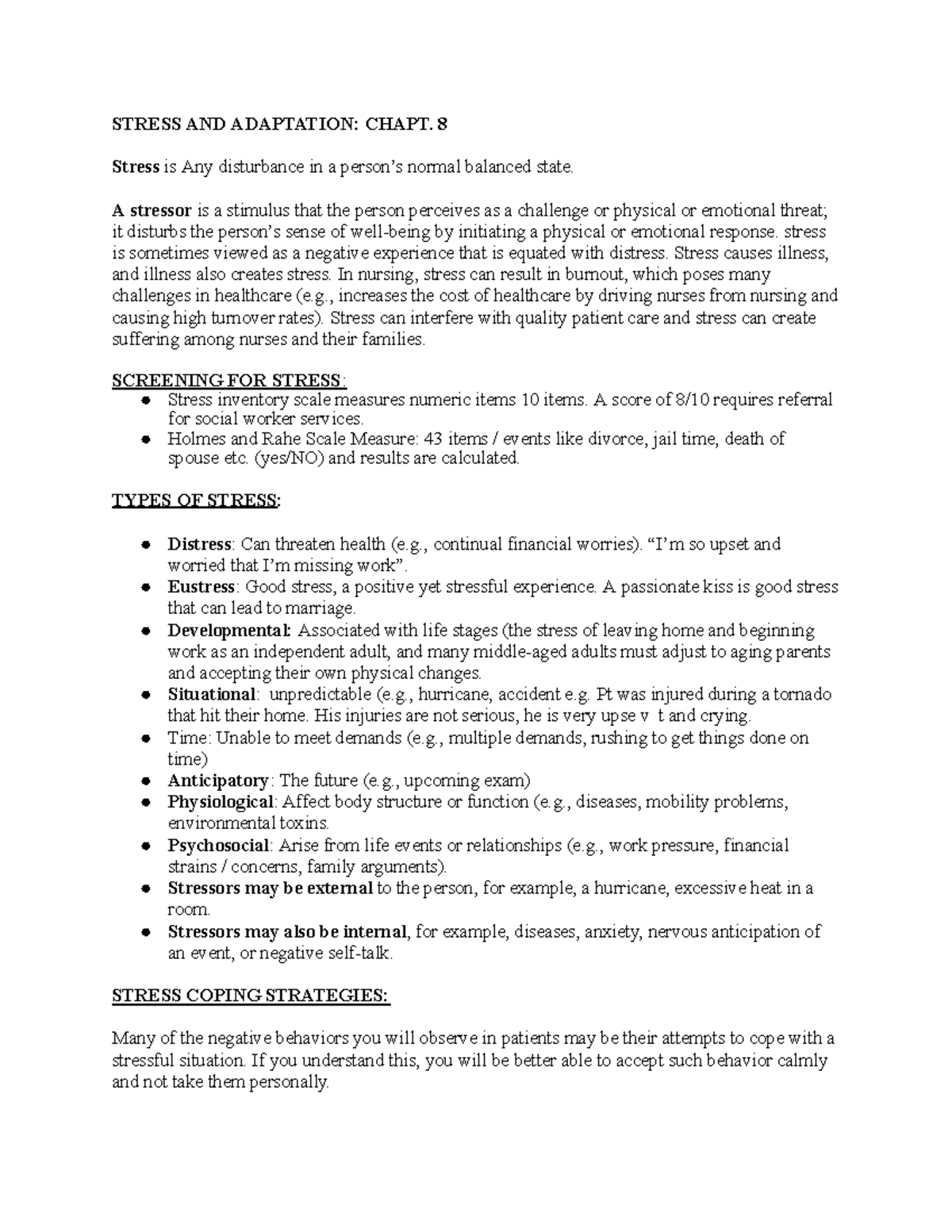 NUR 215 Exam 4 Study Guide: Stress, Adaptation, and Elimination - Studocu