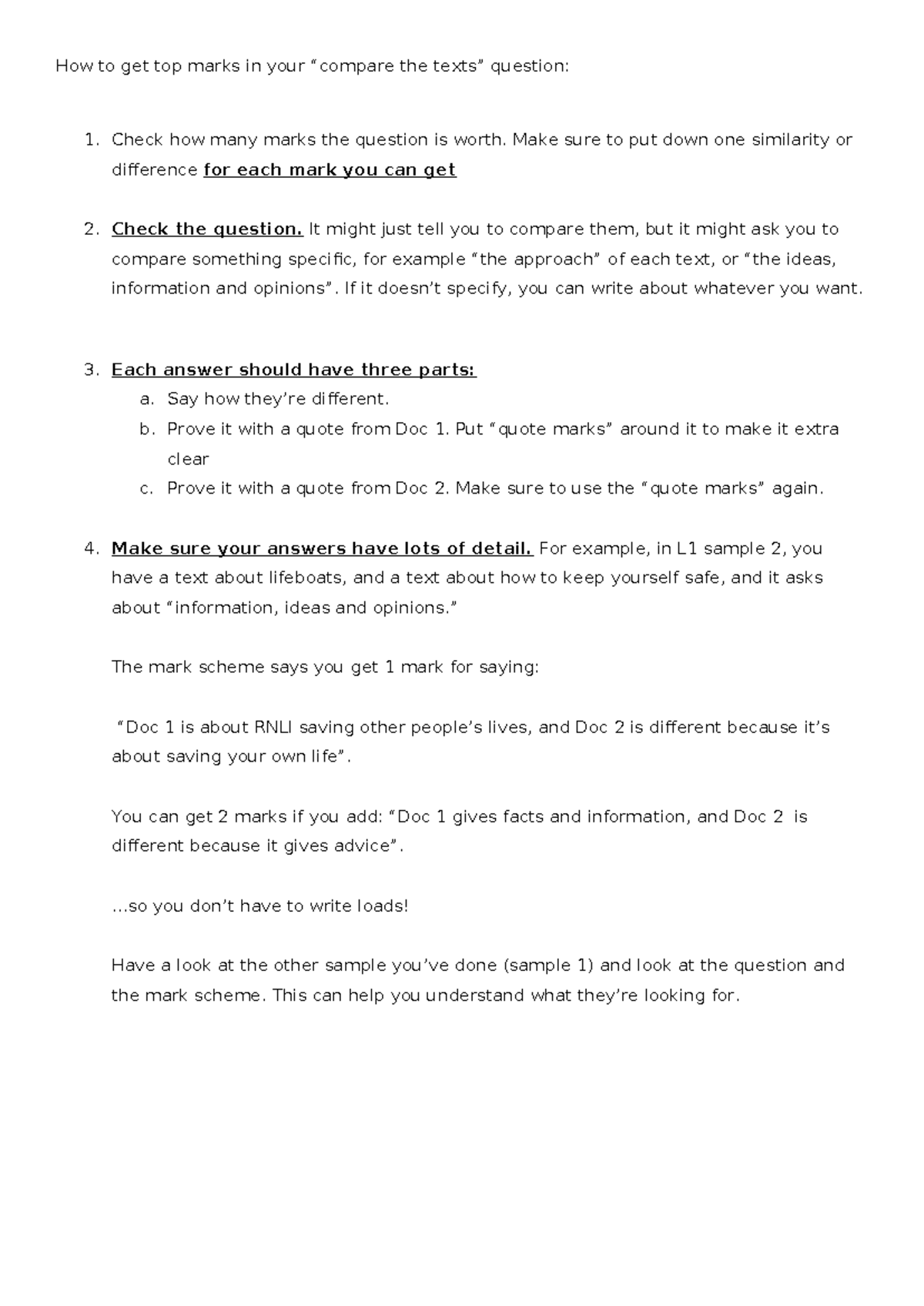 How to Achieve Top Marks in Comparing Texts Questions - Studocu