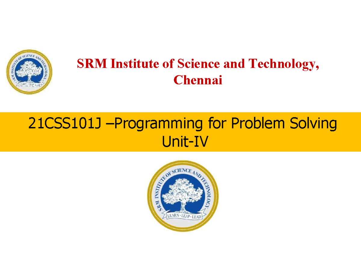 Unit 4 - Introduction to Python Programming (21CSS101J) - Studocu