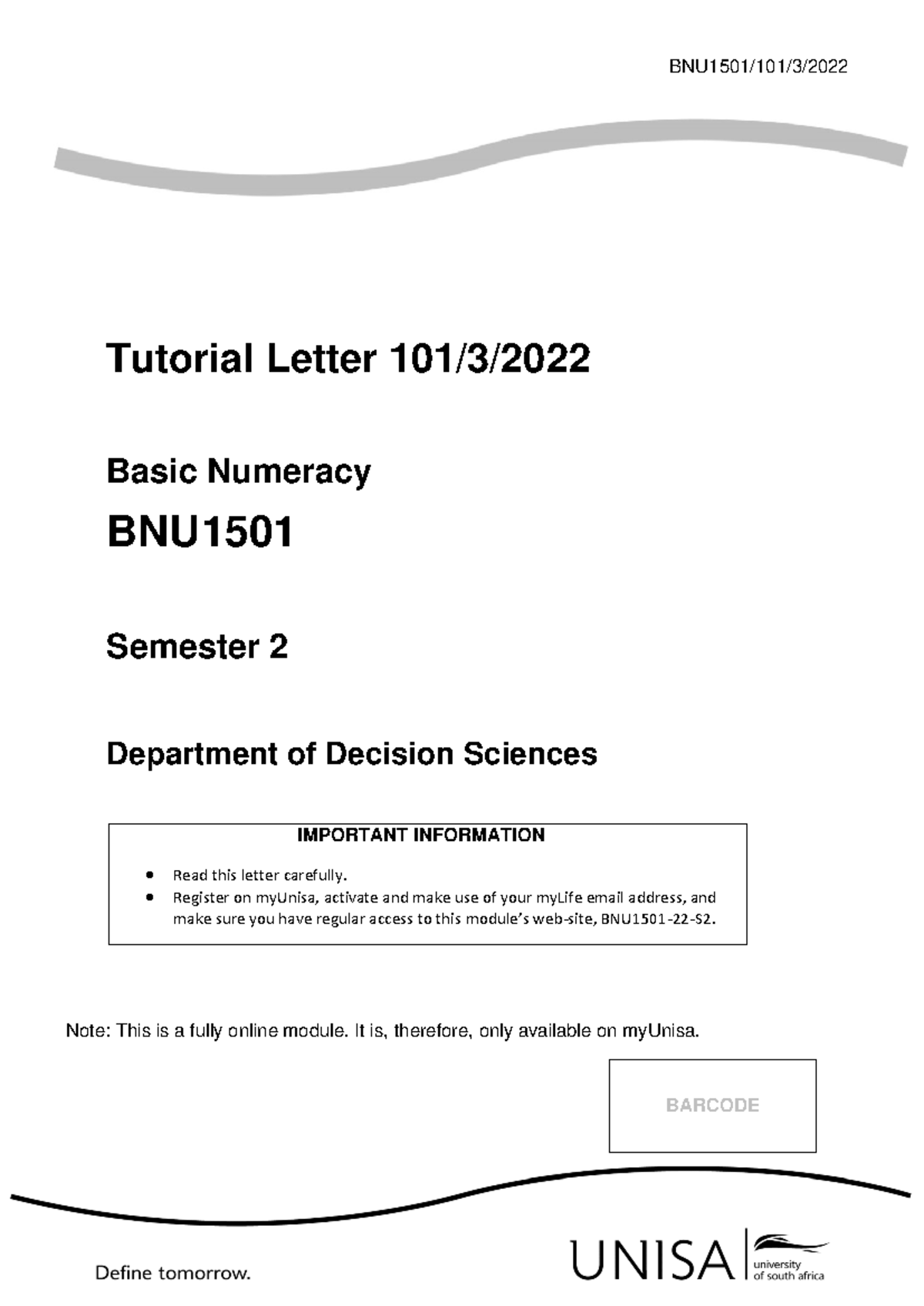 BNU1501 Tutorial Letter 101/3: Basic Numeracy Semester 2 Insights - Studocu