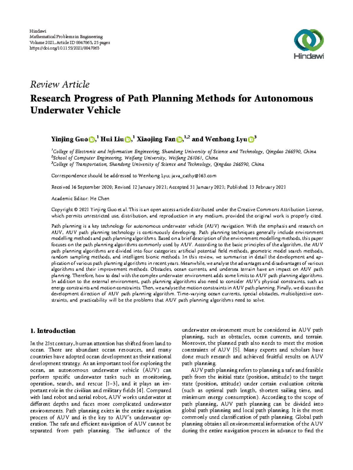 Research Progress of AUV Path Planning Methods (2021) - Studocu