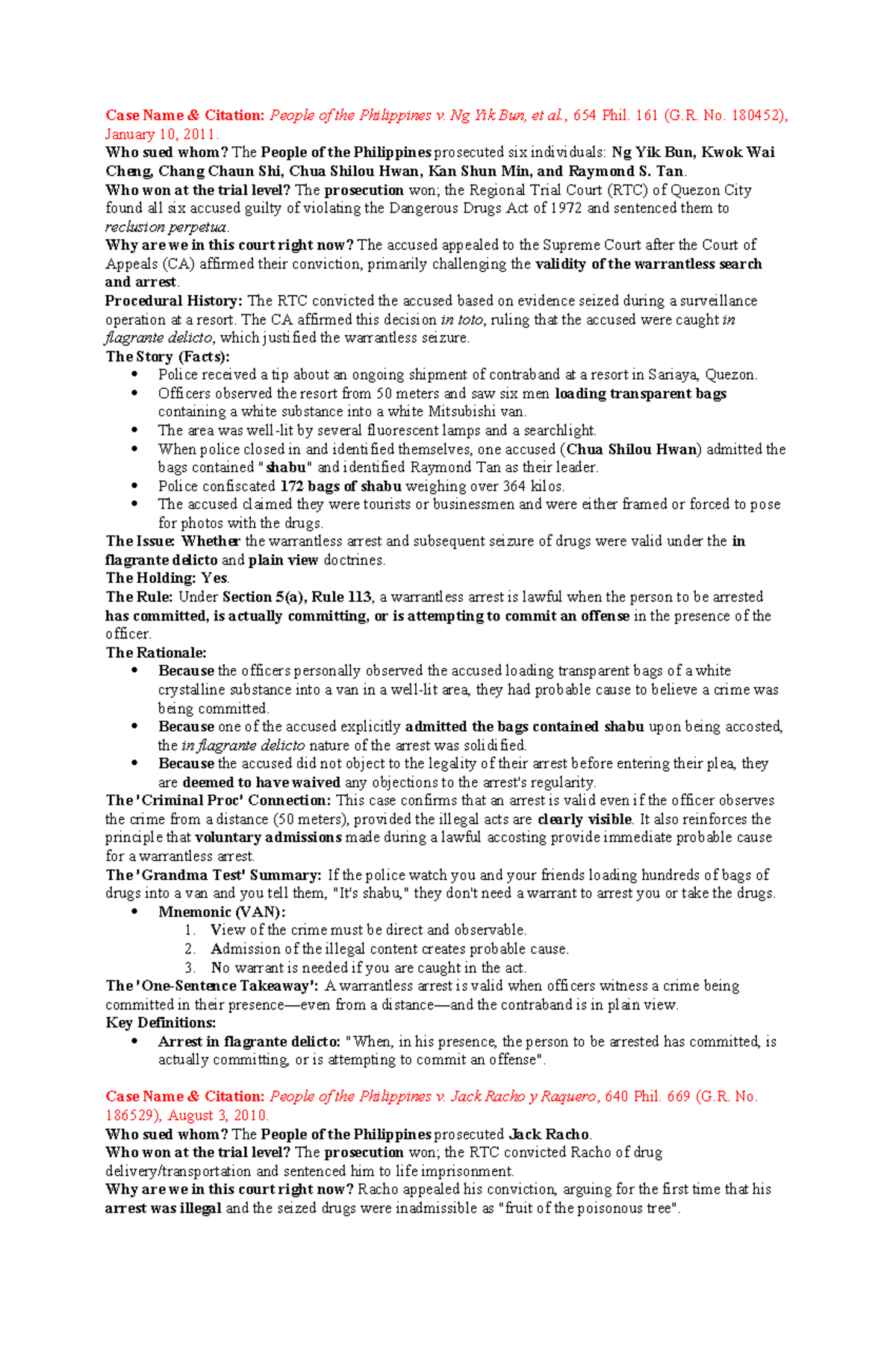 Crim Pro 2: Summary of Key Cases and Legal Principles - Studocu