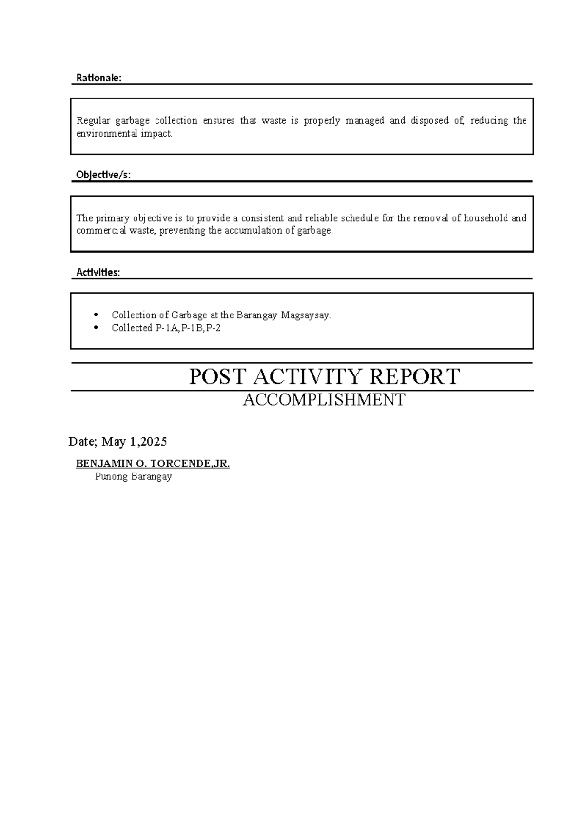Activity Report ON Garbage Collection - Rationale: Regular garbage ...
