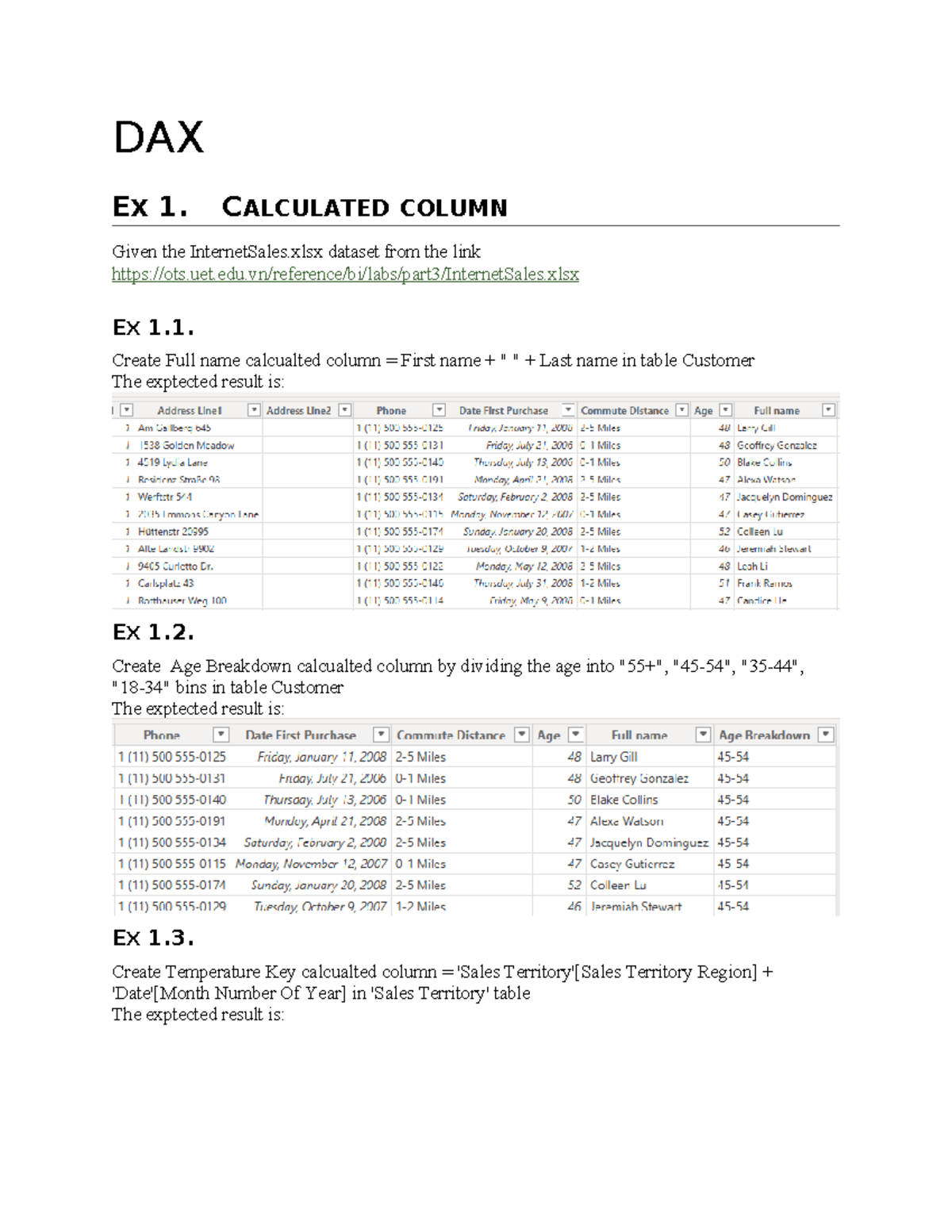 DAX EX 1 & 2: Calculated Columns and Measures Tutorial - Studocu