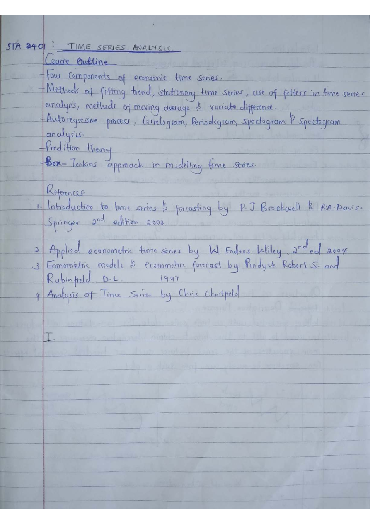 TIME Series Analysis Notes (AR ARS 1) - Studocu