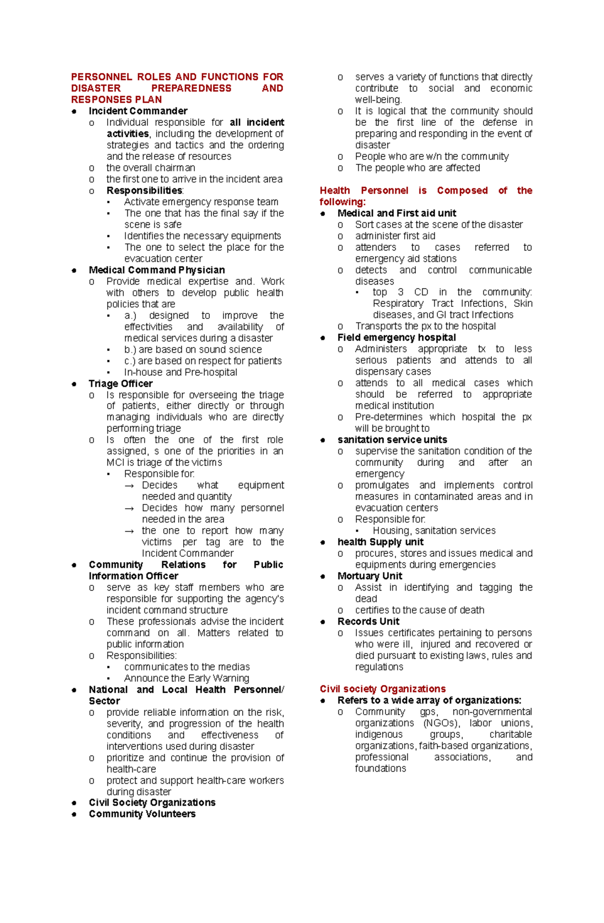 Disaster Preparedness & Response Roles: A Comprehensive Guide - Studocu
