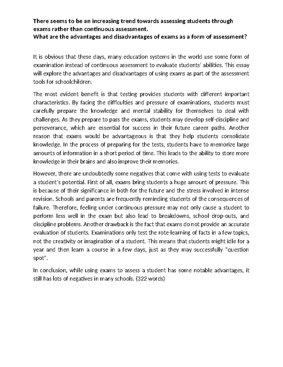 IELTS Essay: Pros and Cons of Exam-Based Assessment - Studocu