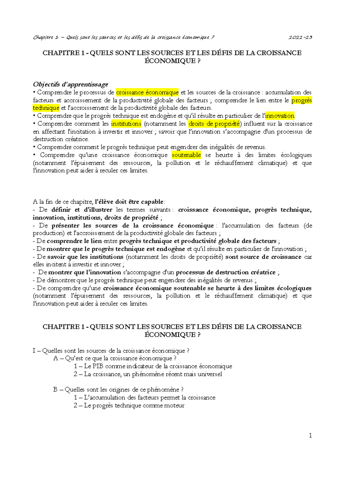 Chapitre 1 : Sources et Défis de la Croissance Économique - Économie ...