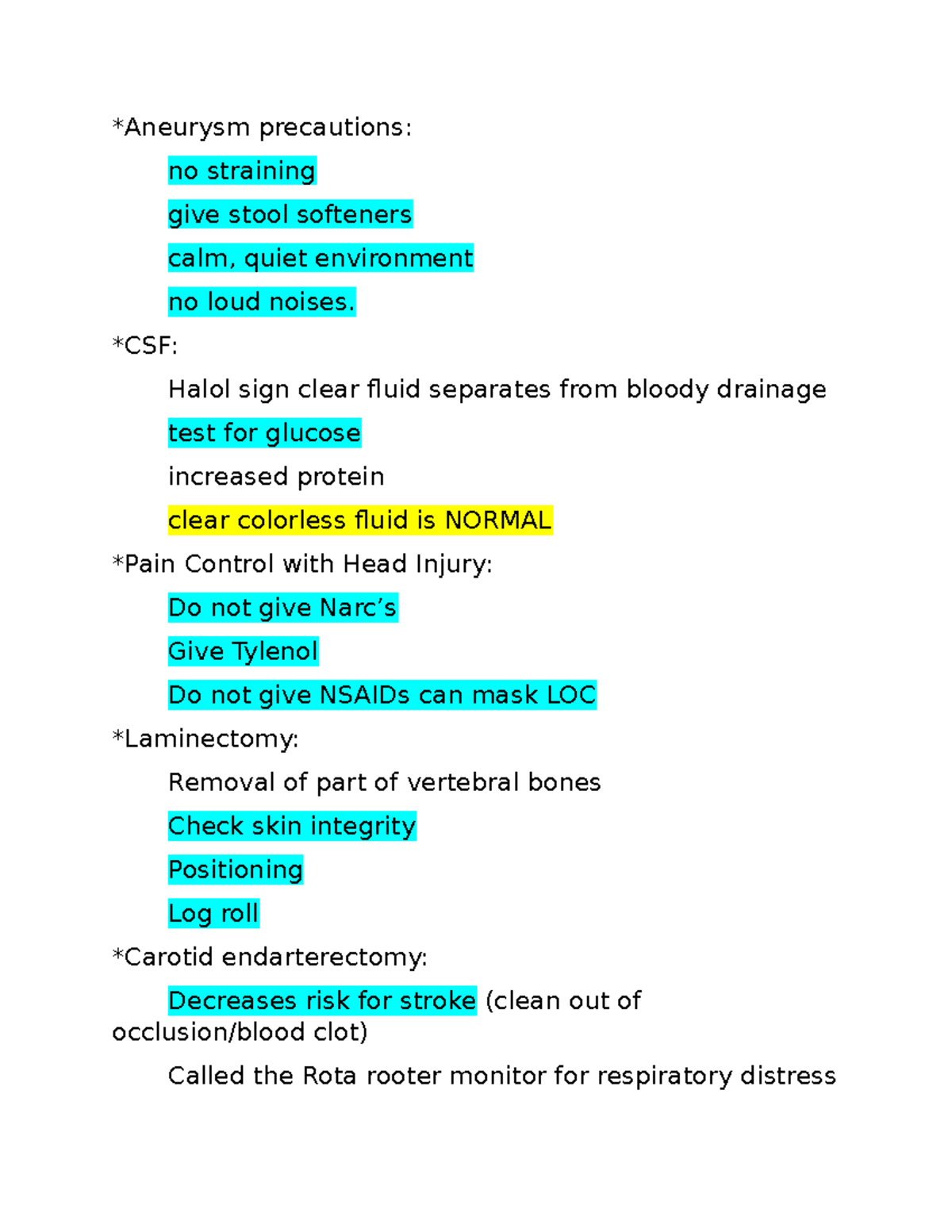 Neuro 2 Exam Study Guide: Aneurysm, Pain Control, and more - Studocu