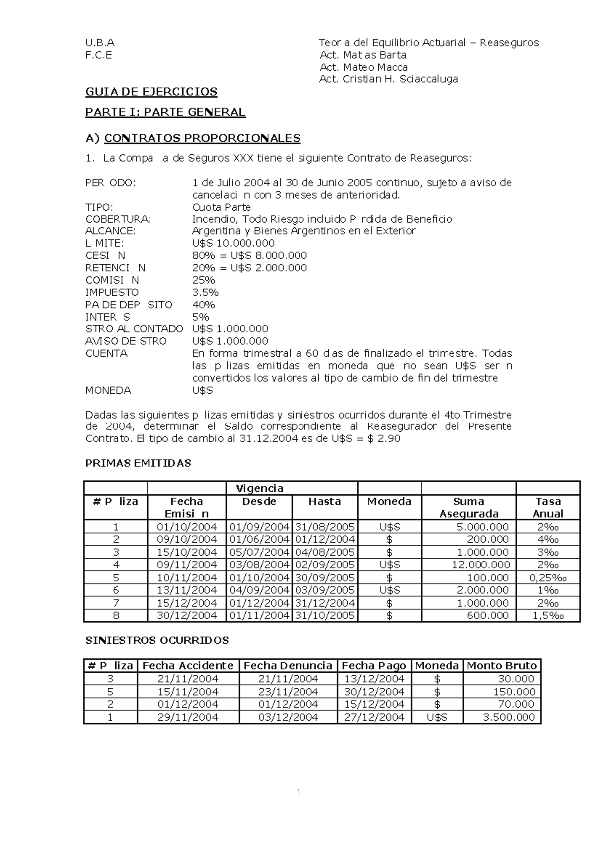 Guía de Ejercicios - Act. Reaseguro y Siniestros F.C 2023 - Studocu