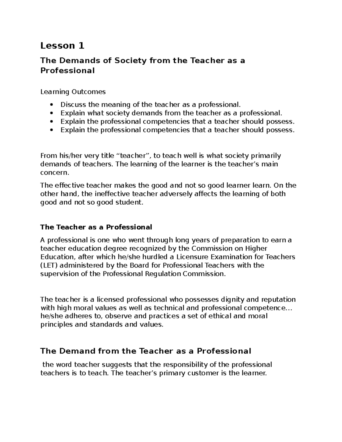 Teaching as a Profession: Societal Demands & Competencies Overview ...
