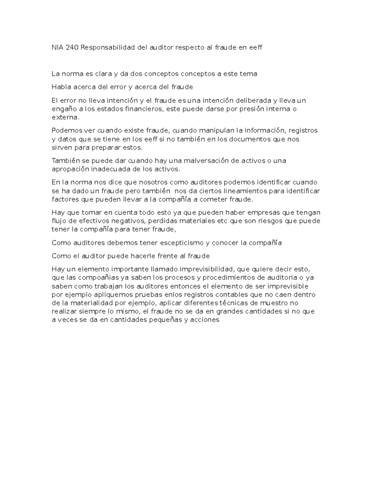 NIA 240: Responsabilidad del Auditor ante el Fraude en EEFF - Studocu