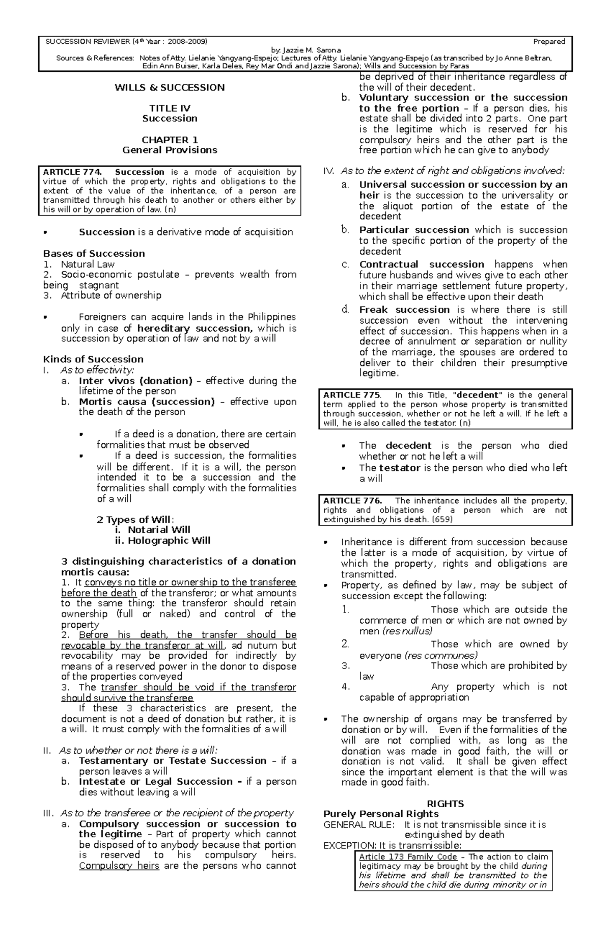 Succession Law Overview: Wills & Inheritance (Law 101) - Studocu