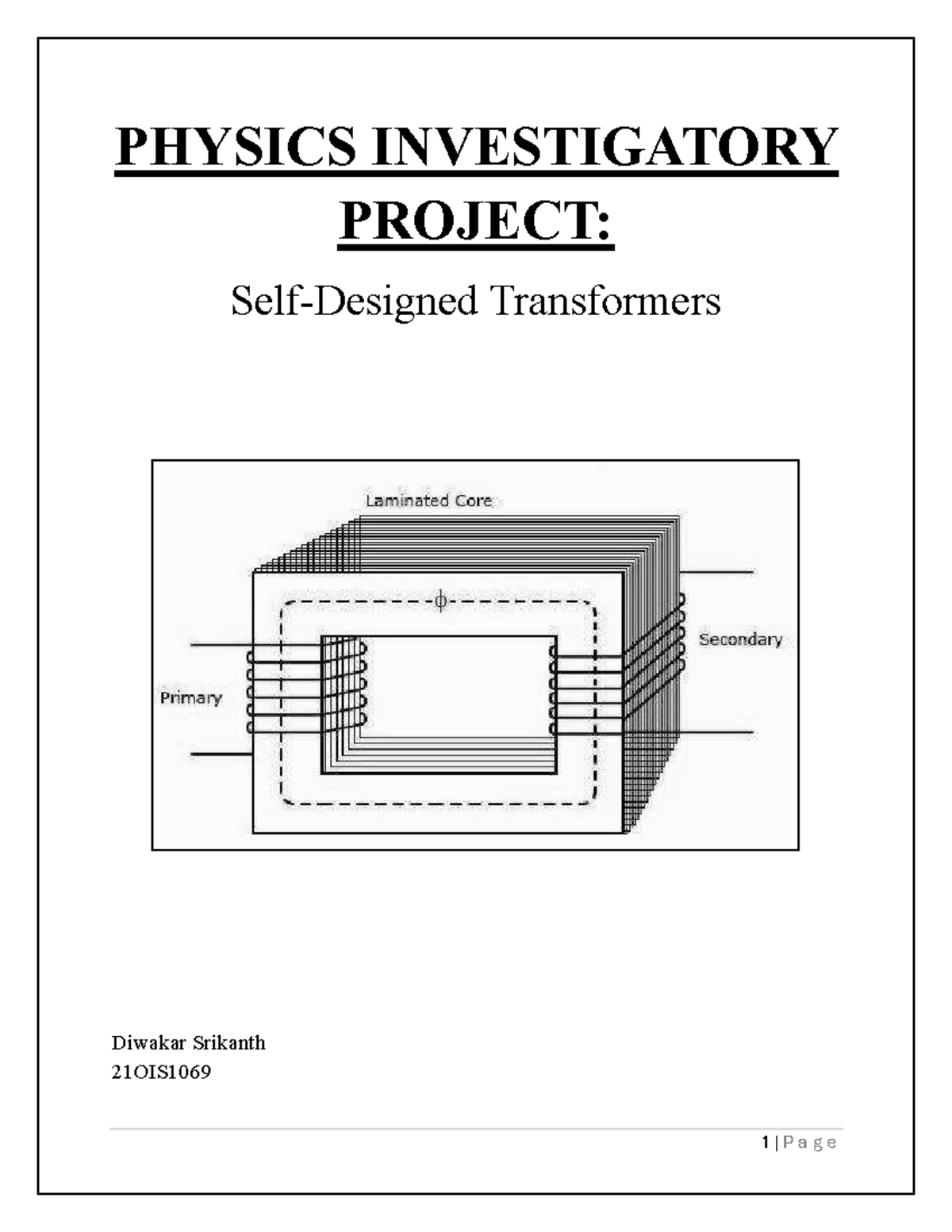 PHYSICS 21OIS1069: Investigatory Project on Transformers - Studocu