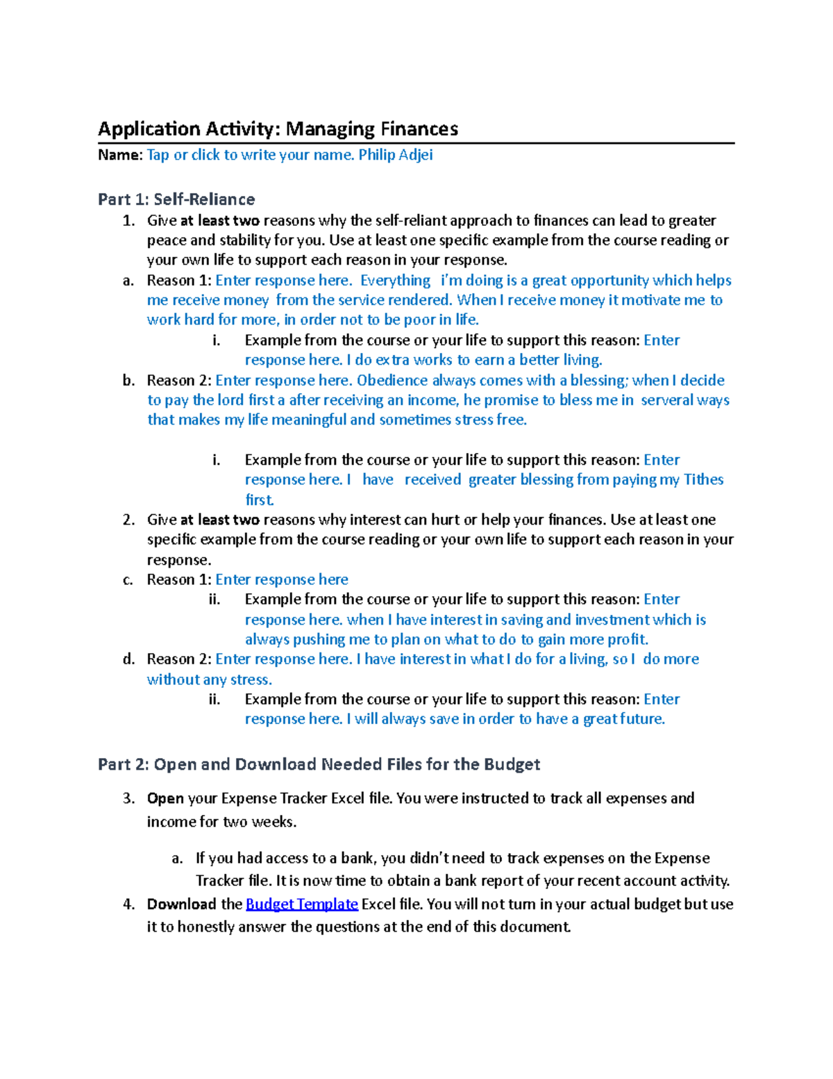PC101 Application Activity: Managing Finances Template W05 - Studocu