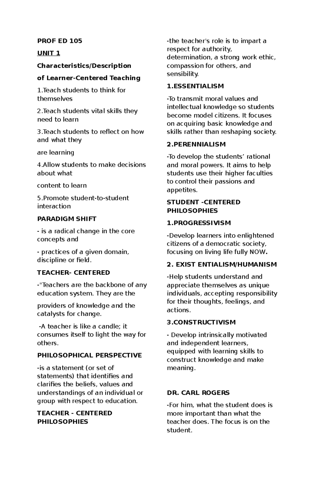 PROF ED 105 UNIT 1: Facilitating Learner-Centered Teaching Strategies ...