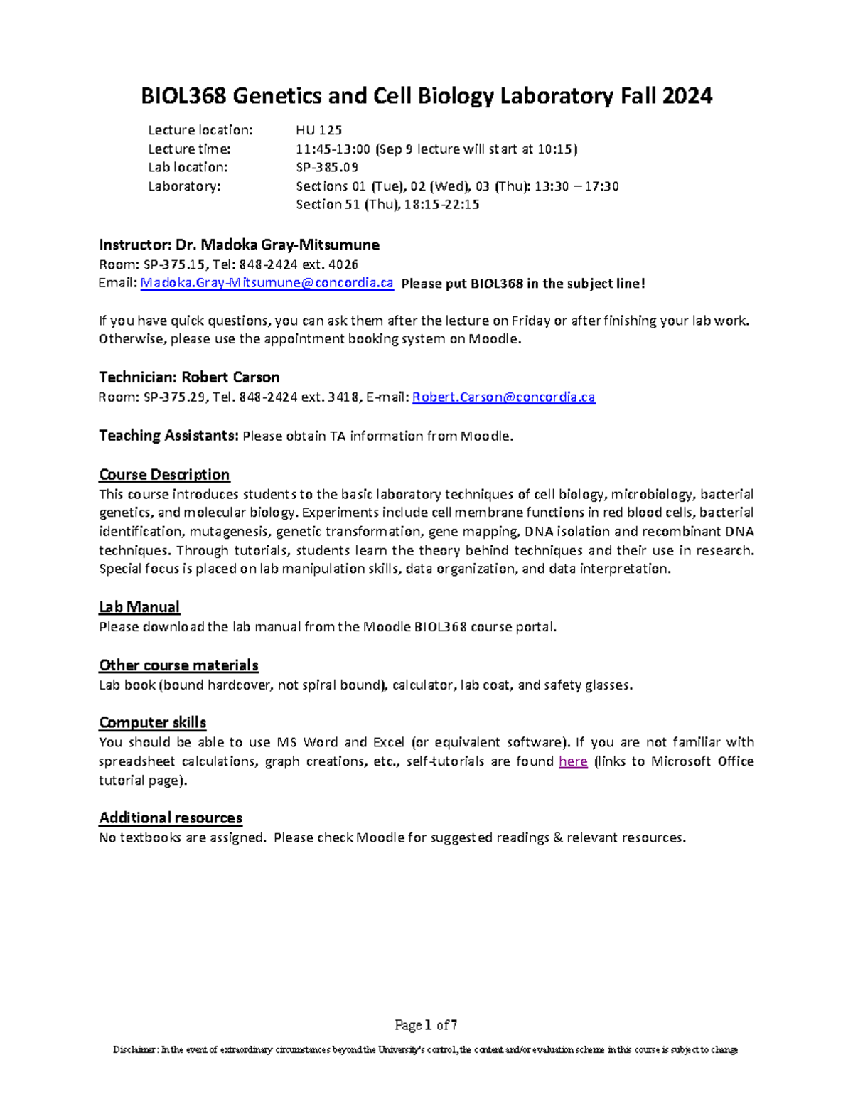 BIOL368 Genetics & Cell Biology Lab Outline - Fall 2024 - Studocu
