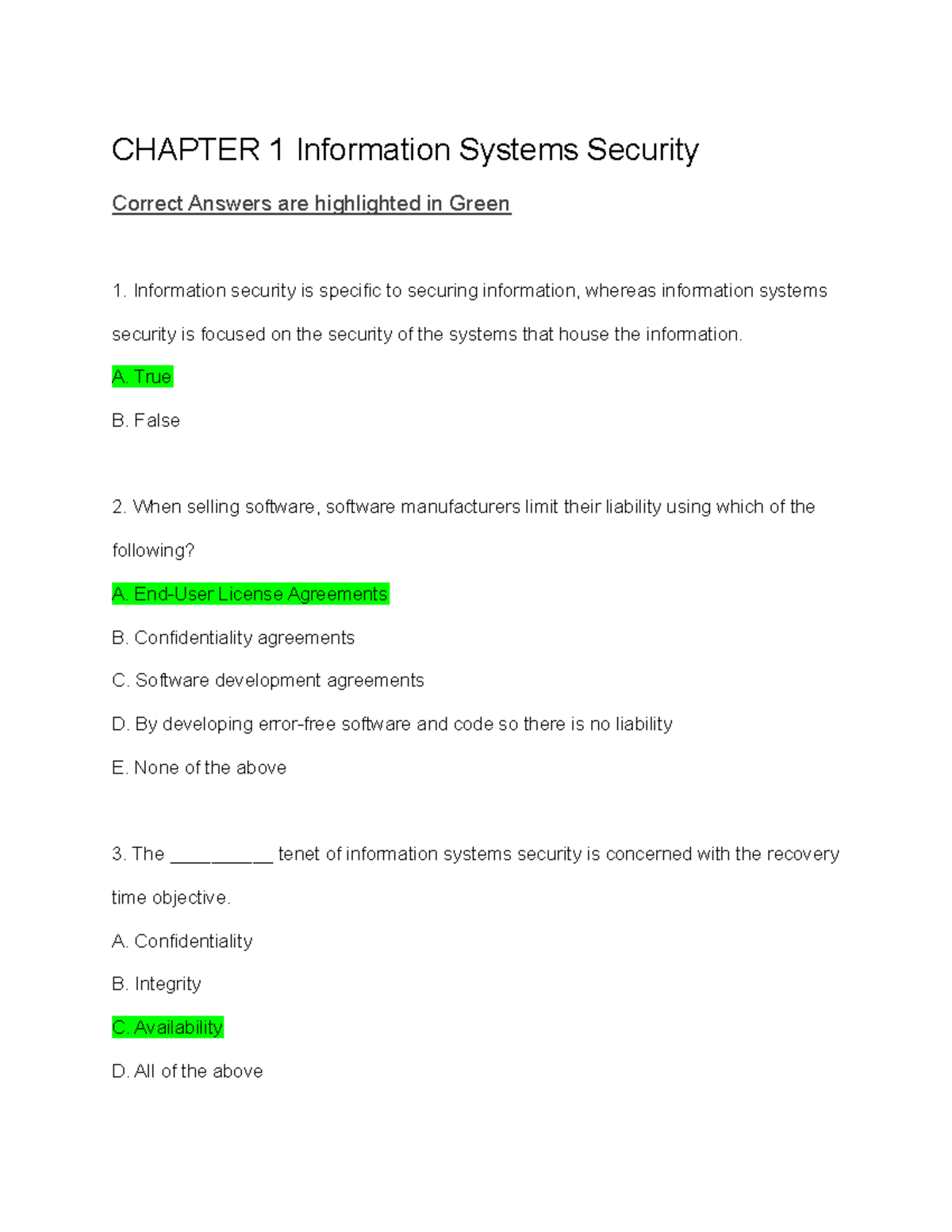 Chapter 1 Assesment - Information Systems Security - CHAPTER 1 ...