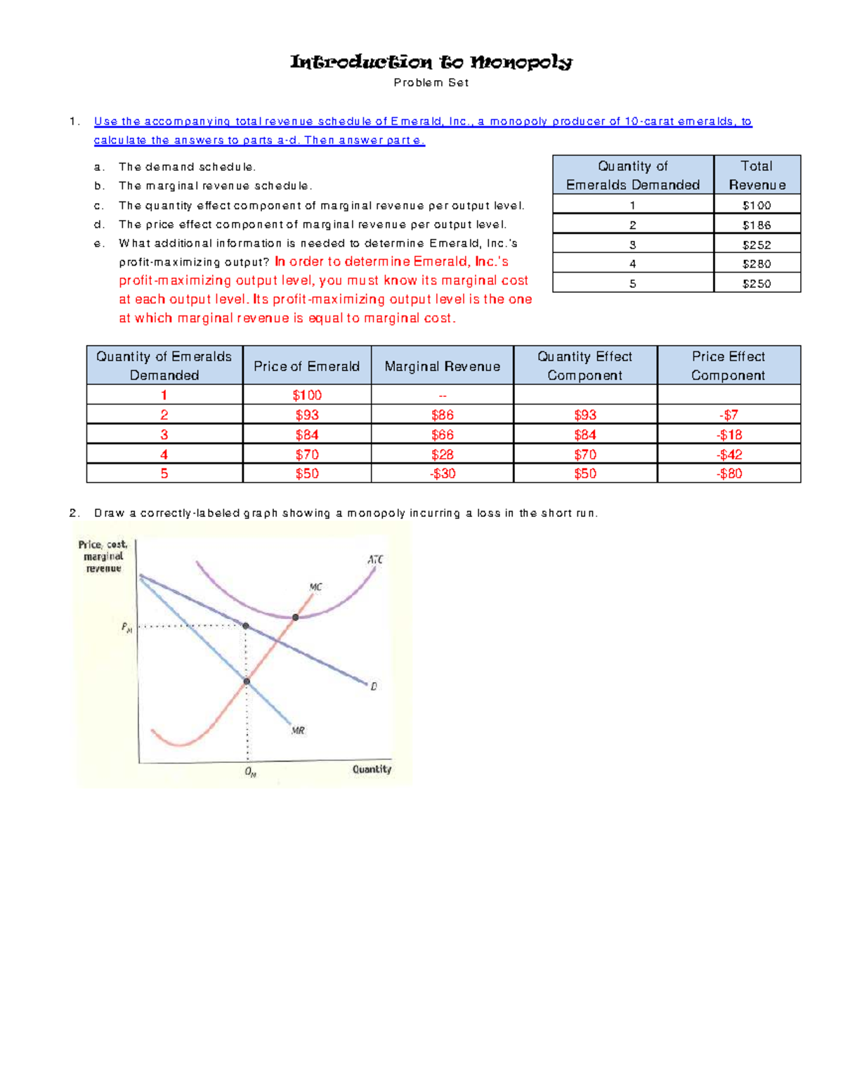 Unit05 lesson 17 OA answers on monopoly problem set 1 - Studocu