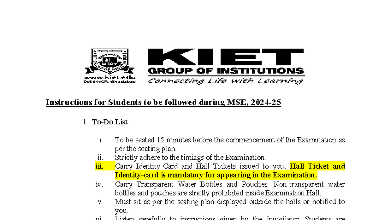 MSE 2025-26: Essential Exam Instructions for Students - Studocu